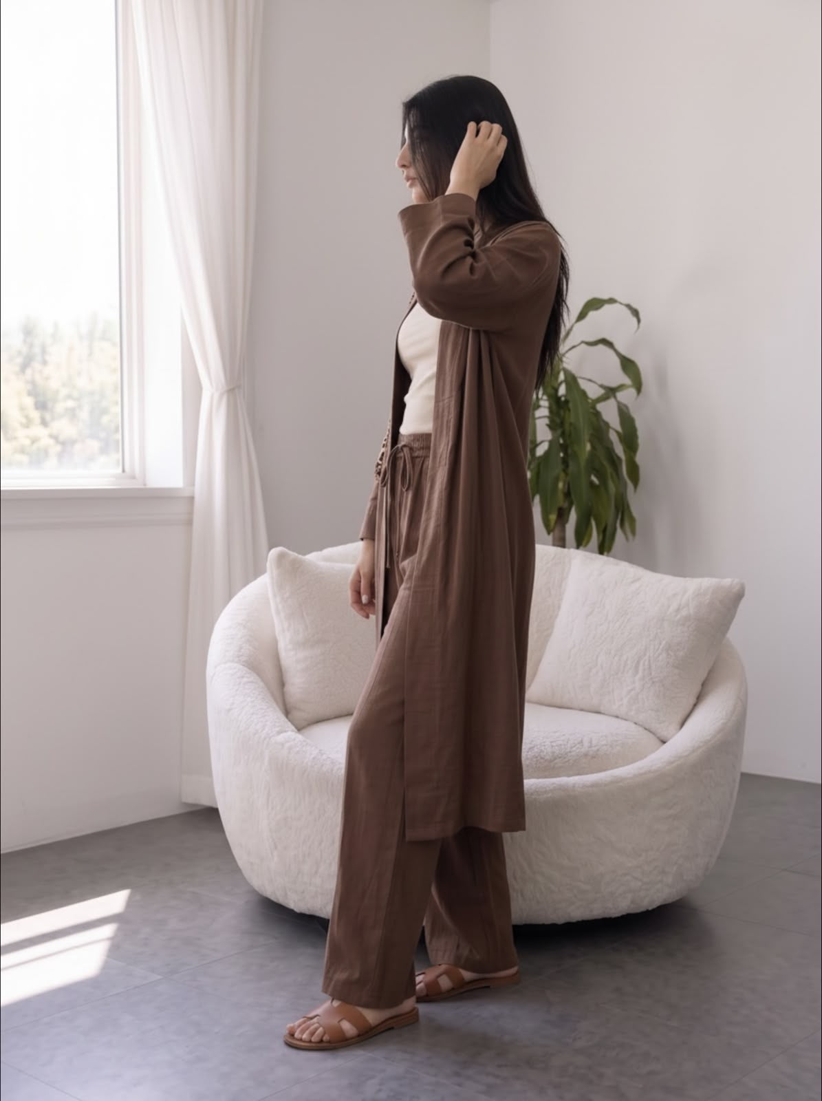 Brown plain kimono