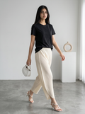 Pleated Wide Leg Leaf Pants (Cream)