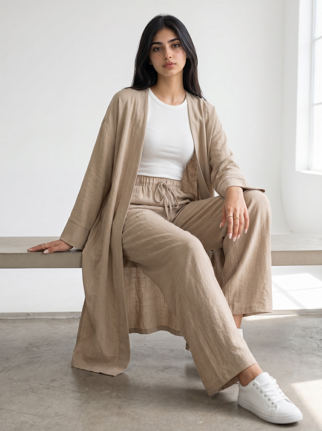 Kimono Co-ord Set, Wide Leg Pants (Taupe)