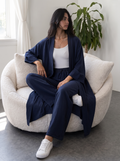 Kimono Co-ord Set, Wide Leg Pants (Navy)