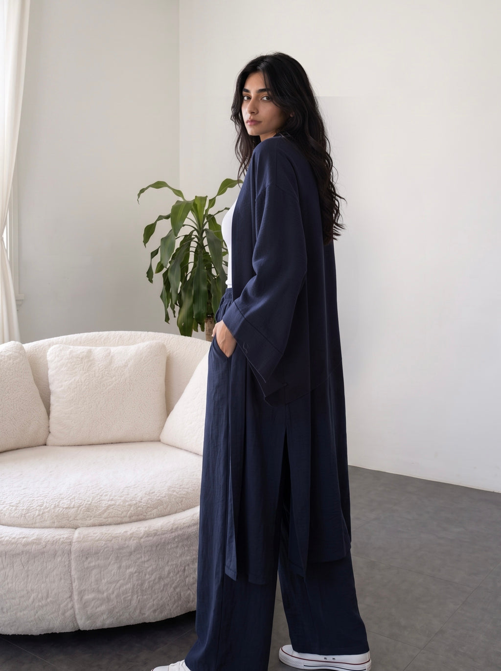 Kimono Co-ord Set, Wide Leg Pants (Navy)