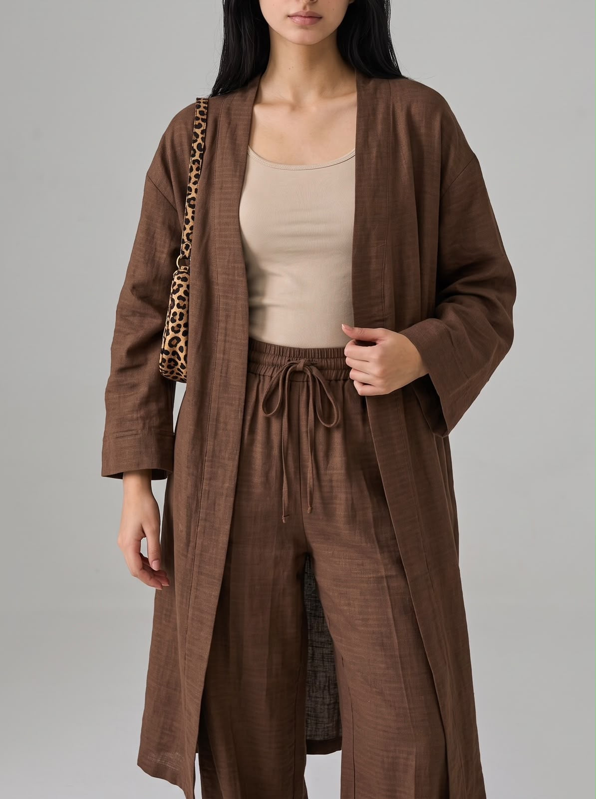 Brown plain kimono