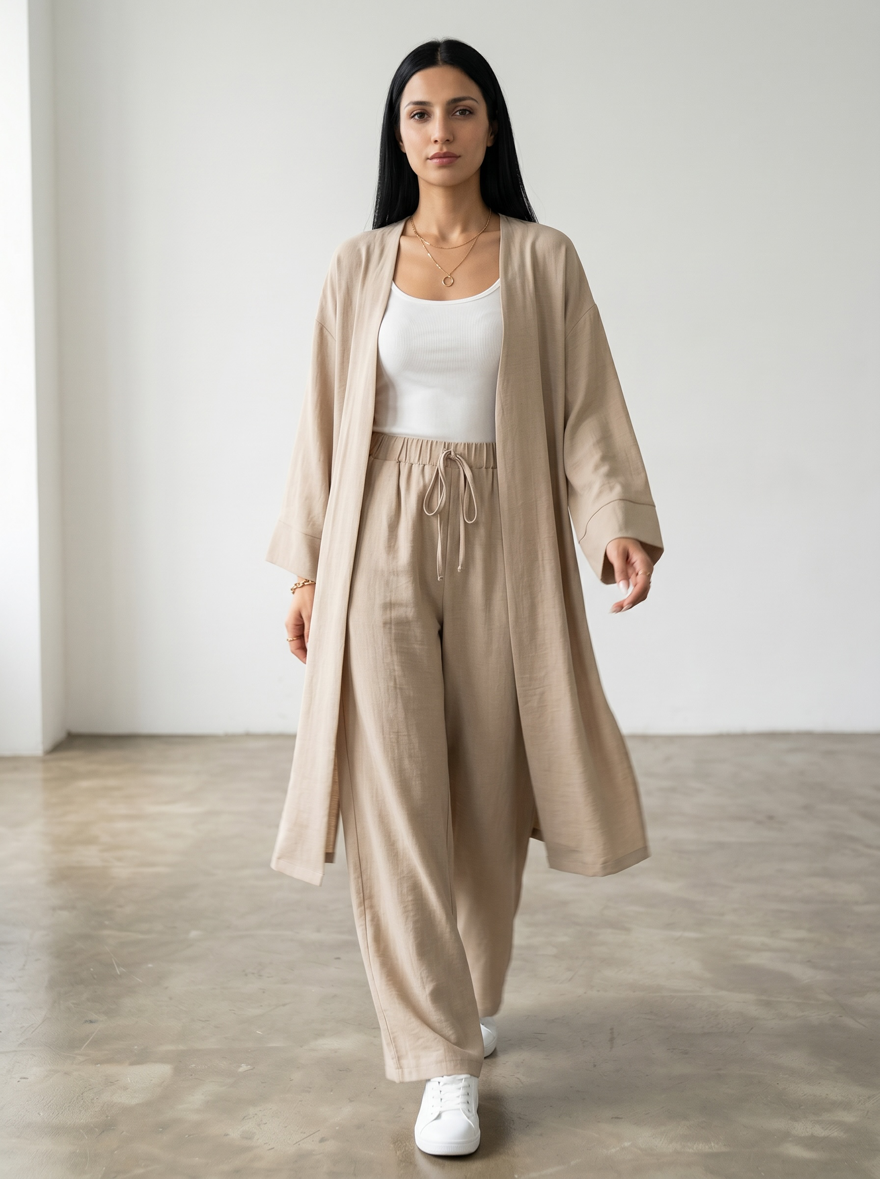 Kimono Co-ord Set, Wide Leg Pants (Taupe)